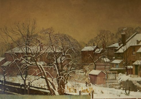 Harry Bush (1883-1957), Snowfall in the Suburbs - A View from the Artist's House, 1940. Image courtesy of Liss Llewellyn.